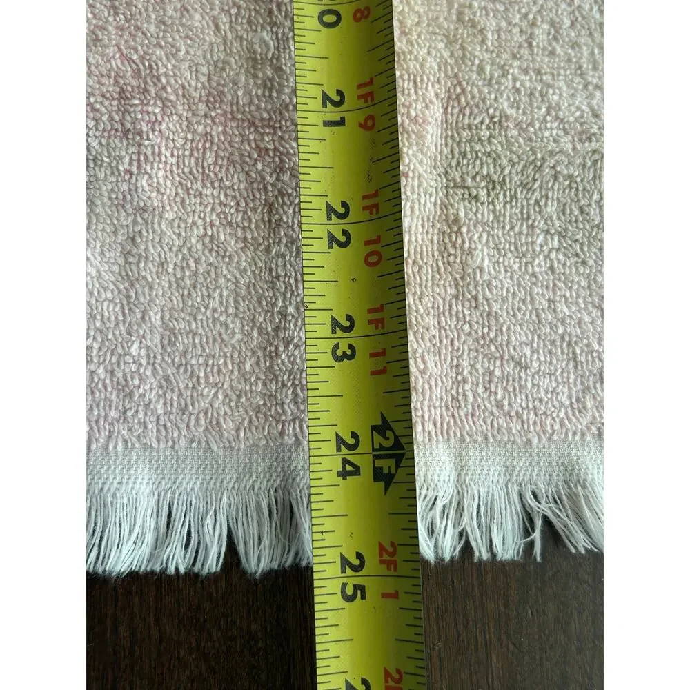 Vintage hand towel pink fringed MOD flower power